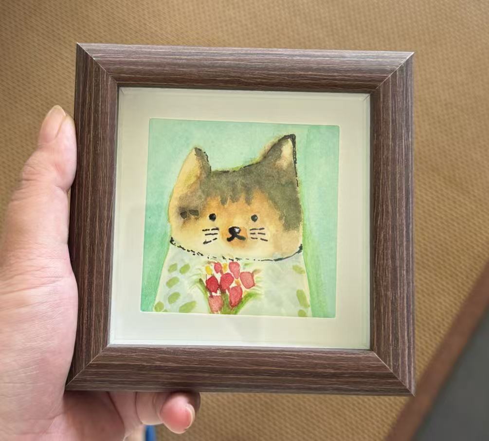 Handmade Cat Drawing with Tulips