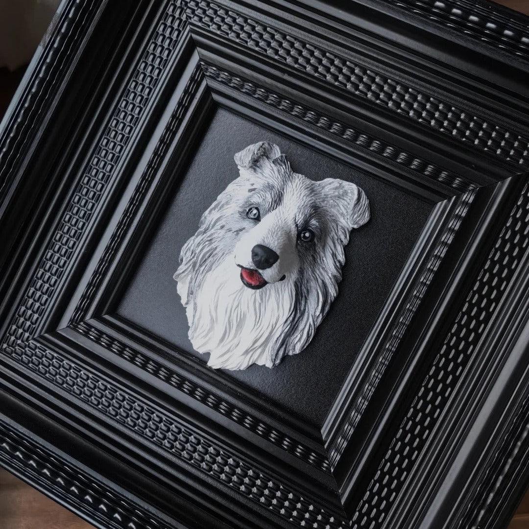 Magnetic plaster pet head sculpture – realistic 3D custom keepsake with display frame