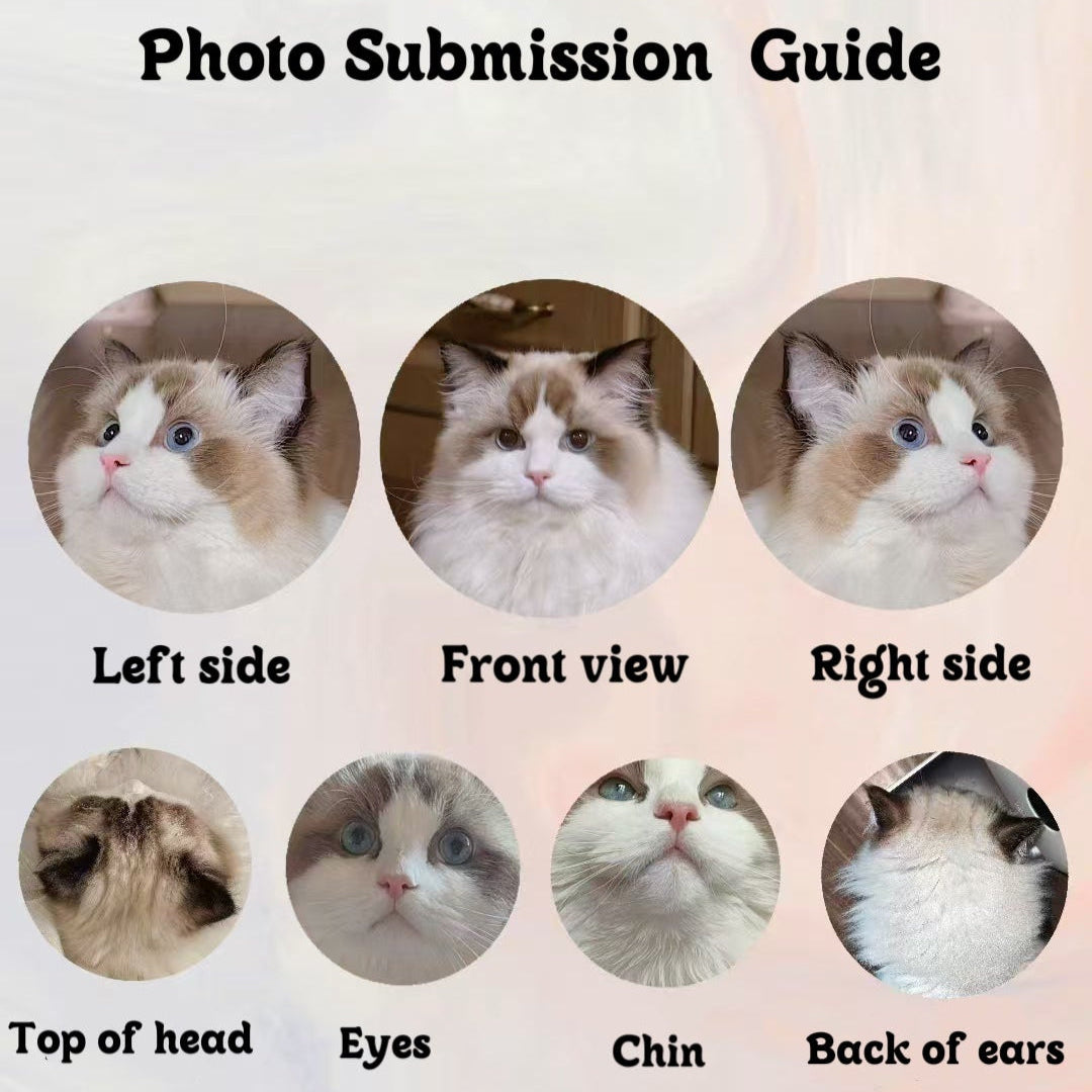 Pet Portrait Photo Submission Guide – Includes Front View, Side Profiles, Eyes, Chin, and Back of Ears for 3D Customization