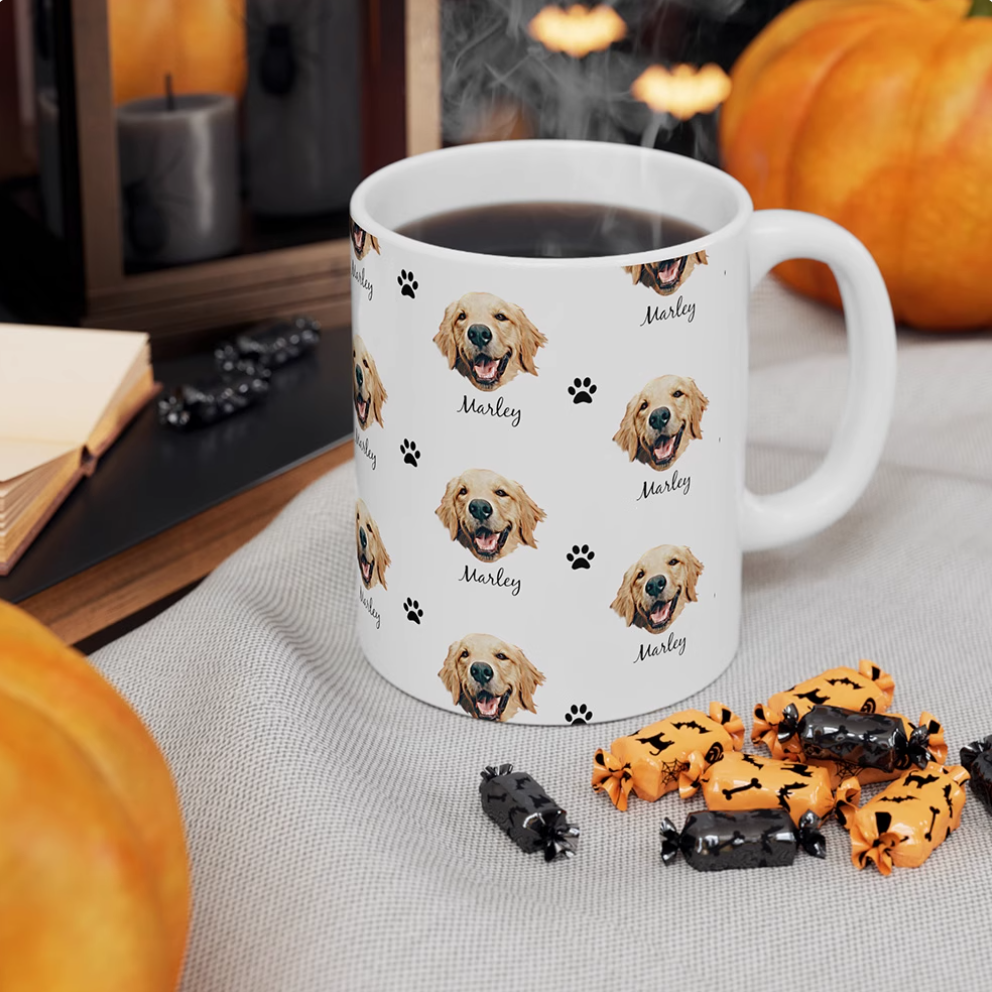 Ten pet mug pattern design options, cat and dog templates