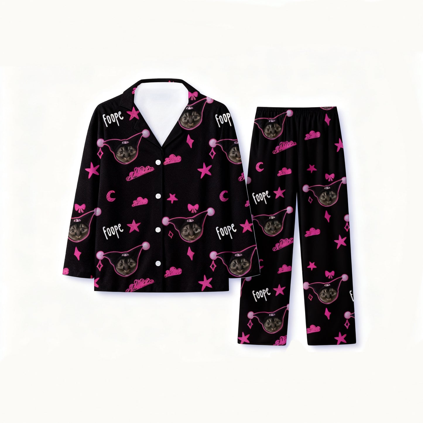 Personalized black pet pajamas with pink stars and moons pattern