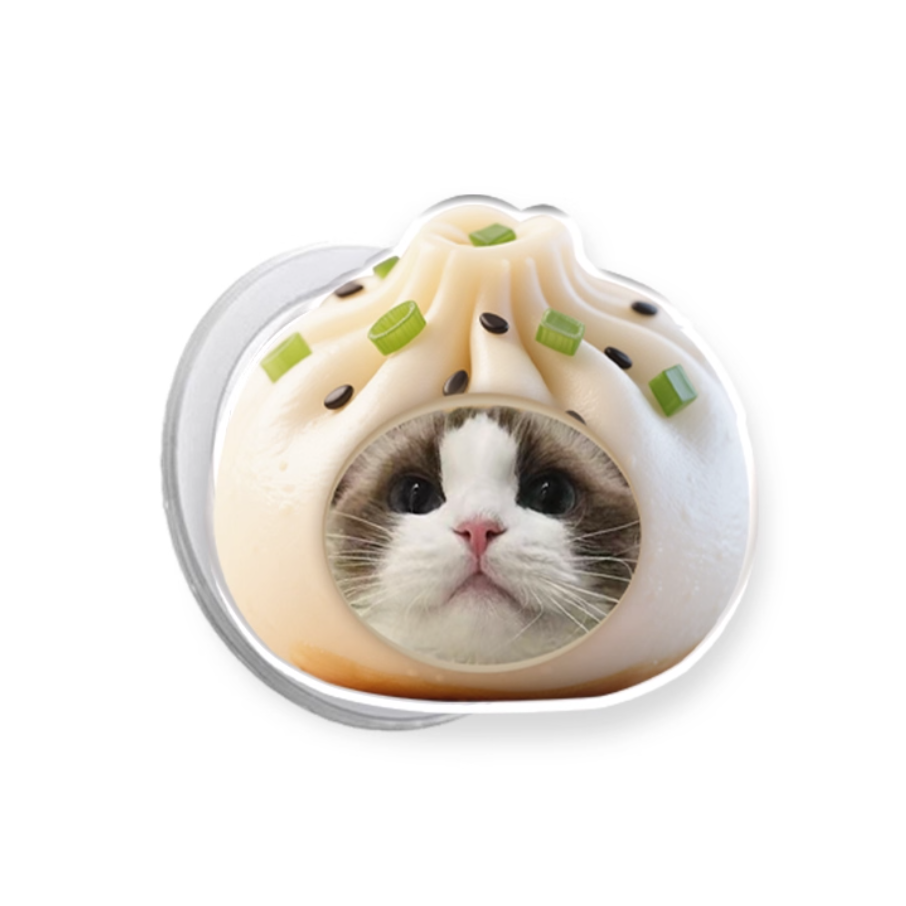 Custom phone grip with cat face in dumpling design