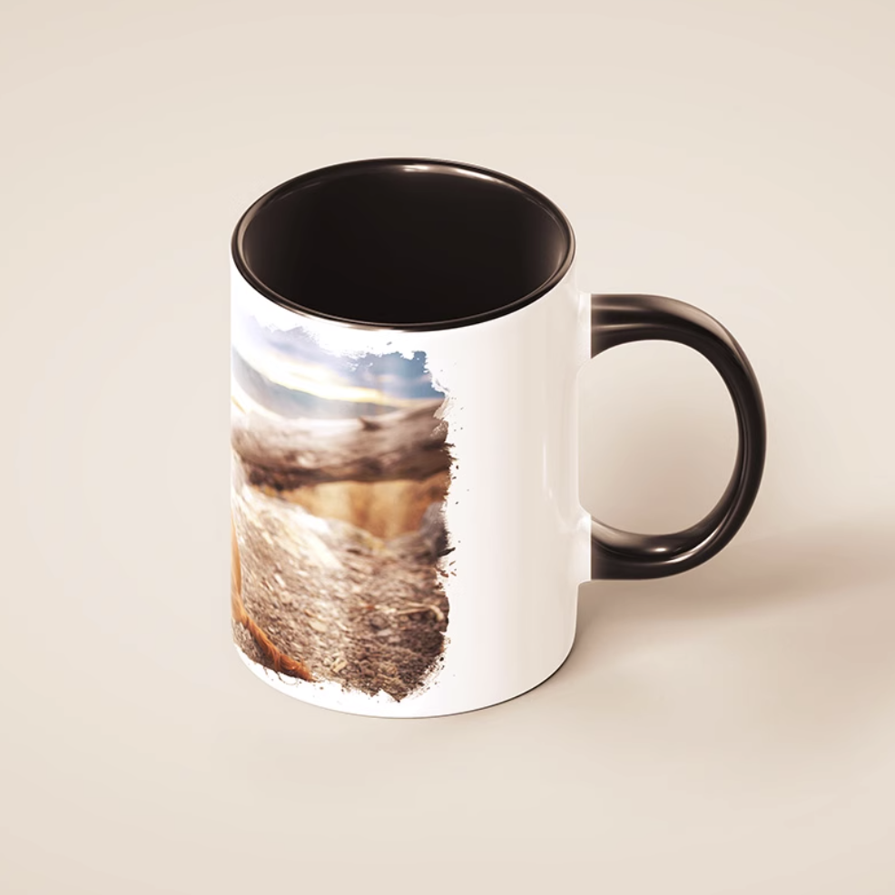 Black interior custom pet photo mug with printed dog image
