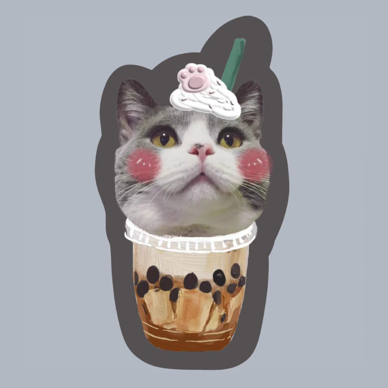 Cat pillow in bubble tea cup design