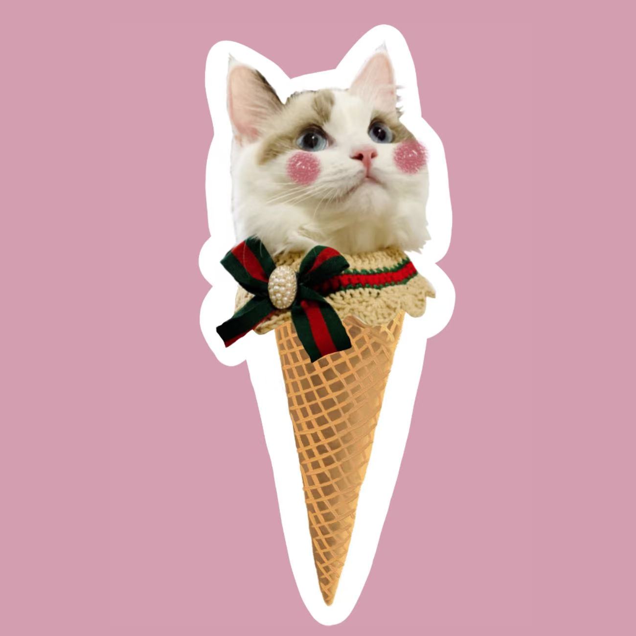 Cat ice cream cone pillow with ribbon