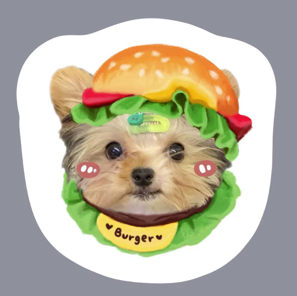 Personalized dog pillow with burger design