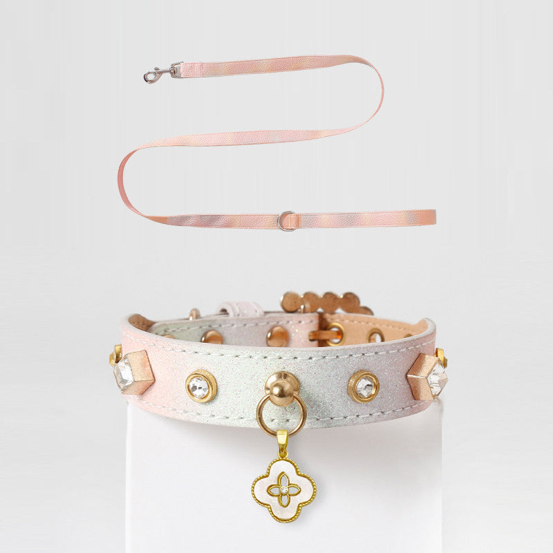 Pastel Rhinestone Pet Collar with Flower Charm
