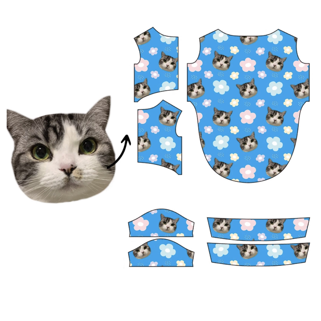 Blue floral background cat shirt pattern design layout