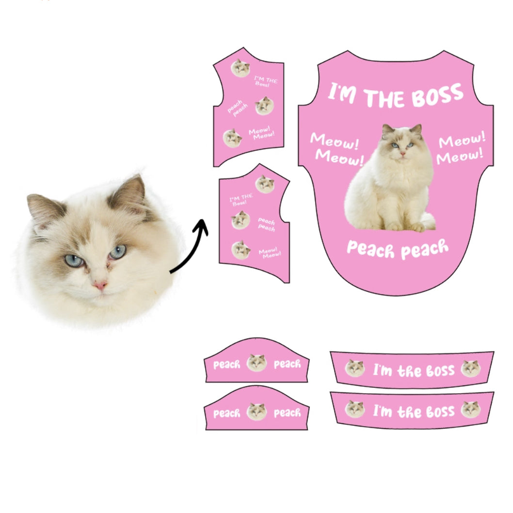 Pink “I’m the Boss” cat shirt pattern layout for custom printing