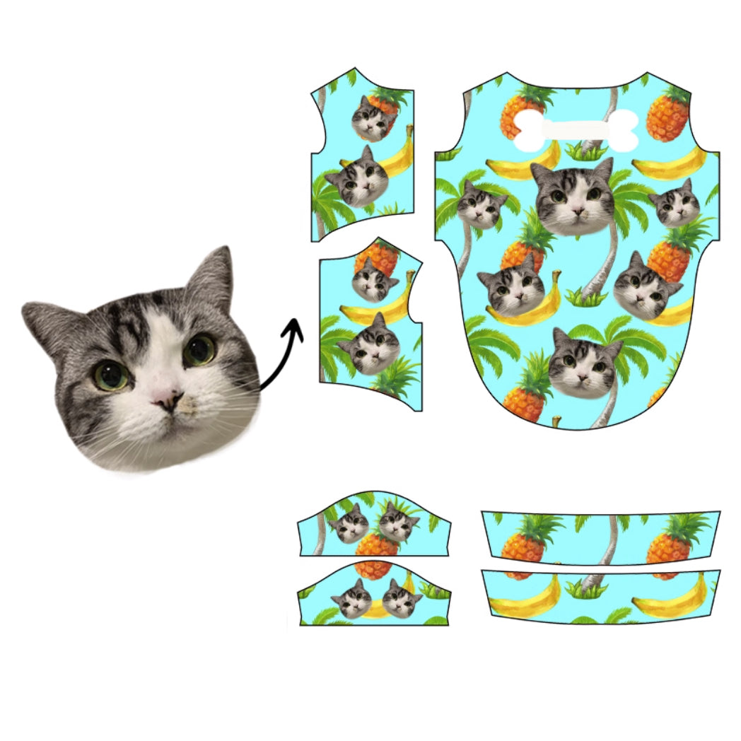 Bichon Frise face tropical pattern with flamingos and green leaves for custom pet shirt