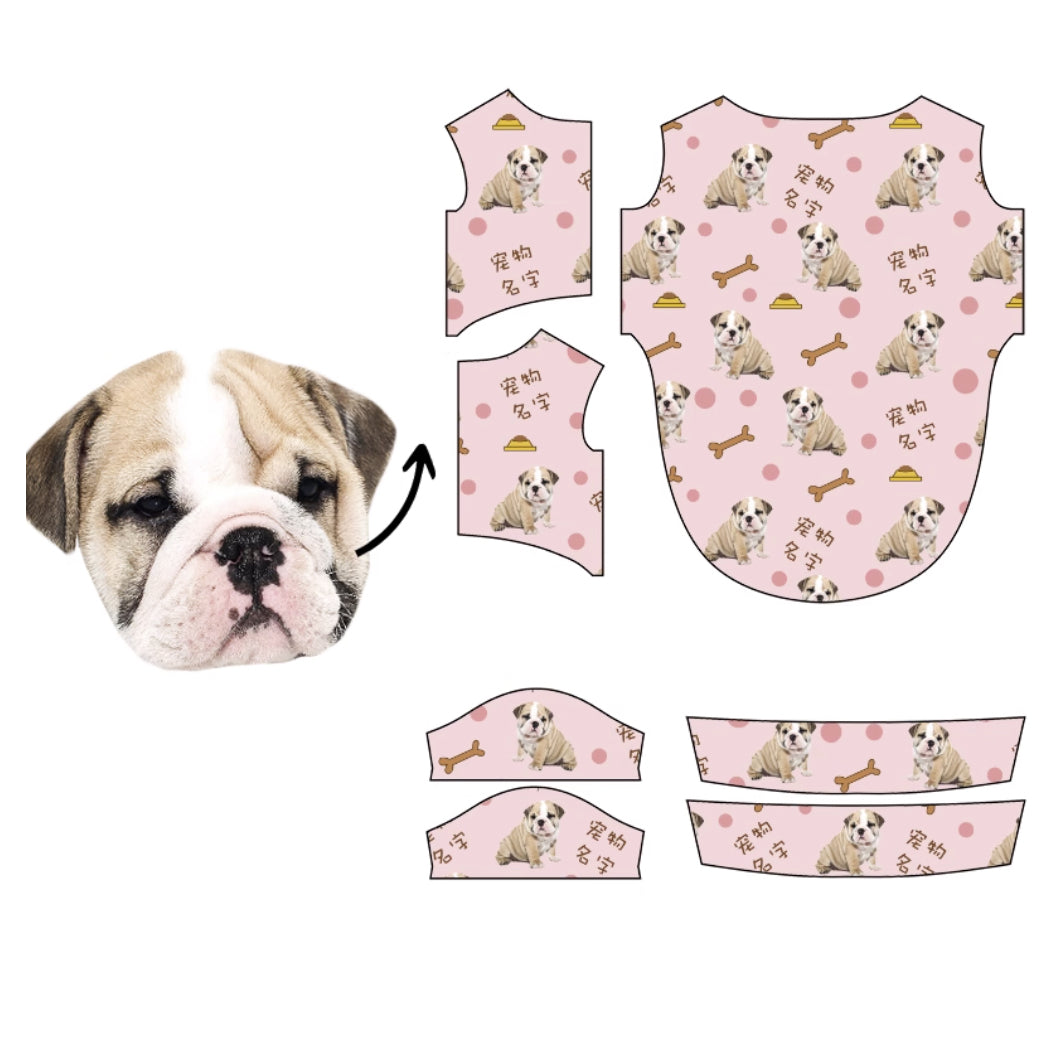 Pink dotted dog face shirt pattern layout for personalization