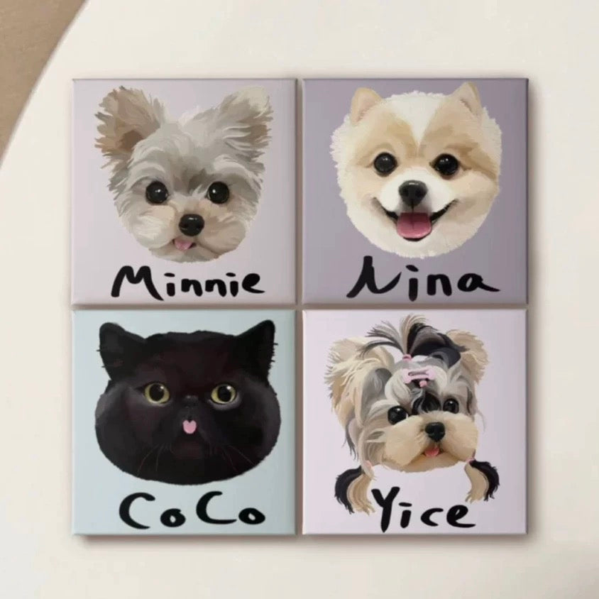 Custom Pet Digital Avatar From Your Pet Photo Deluxe four tile sample two cats two dogs with name plates