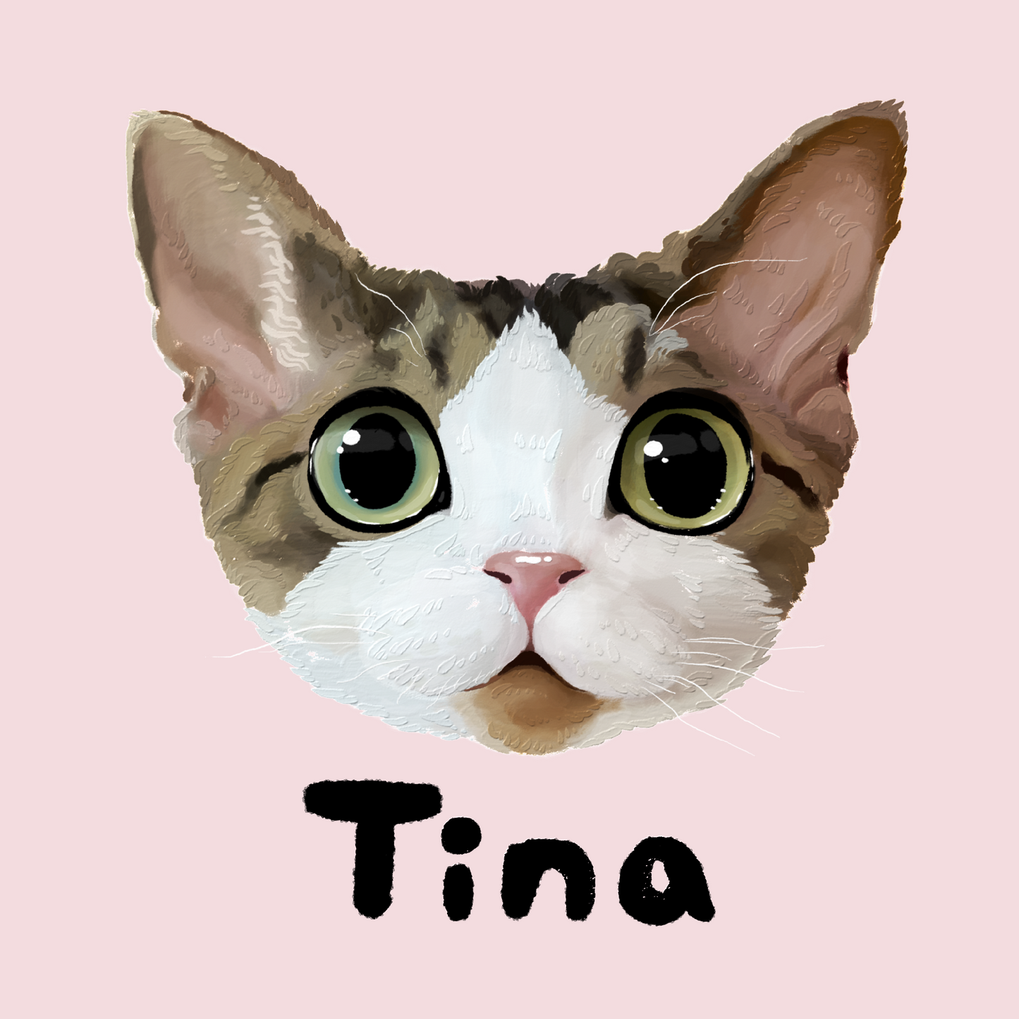 Custom Pet Digital Avatar From Your Pet Photo Simple cat portrait name Tina beige background