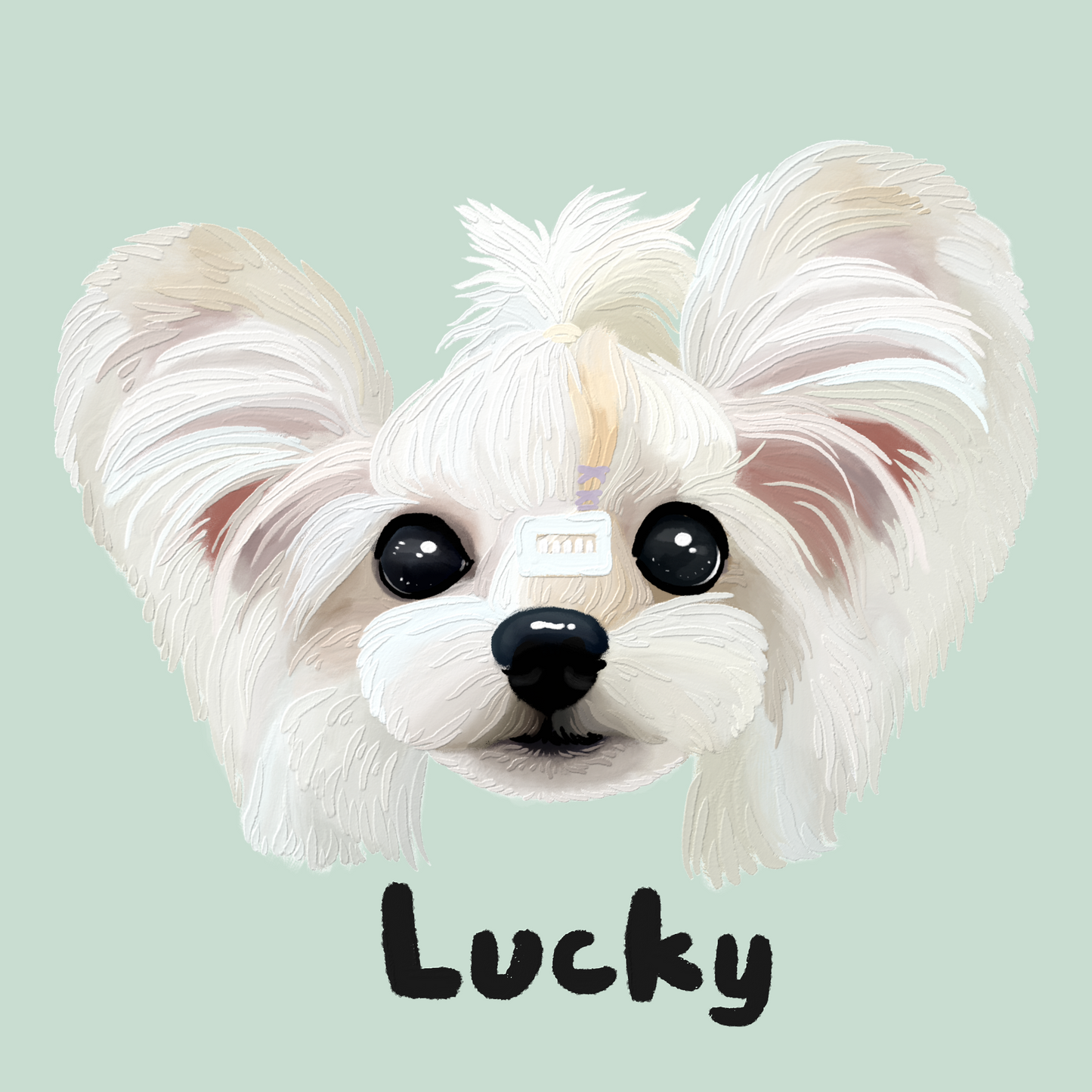 Custom Pet Digital Avatar From Your Pet Photo Simple small white dog name Lucky green background