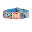 Blue floral printed pet collar with rose gold buckle and soft lining.