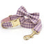 Pink and purple plaid collar with detachable bow tie and leash, for dogs or cats.
