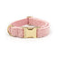 Soft pink teddy fleece pet collar with gold metal buckle, cozy and elegant design for dogs and cats.