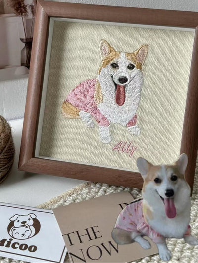 Realistic Dog Portrait with Wooden Frame