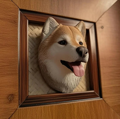 Custom embroidered dog portrait in wooden frame, featuring detailed stitching and lifelike expression.