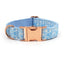 Sky blue paisley pattern collar with rose gold buckle, soft and durable.