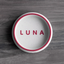 White PLA pet bowl with rose red rim and name “LUNA”