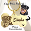 Deep engraved brass bone tag with dog portrait and name “Simba”