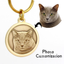 Photo-customized brass tag engraved with detailed cat face, round design.