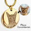 Custom brass cat tag engraved from photo, detailed 3D relief portrait engraving.