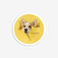 Corgi photo rug with yellow torn paper design and text “money,” soft faux shearling carpet.