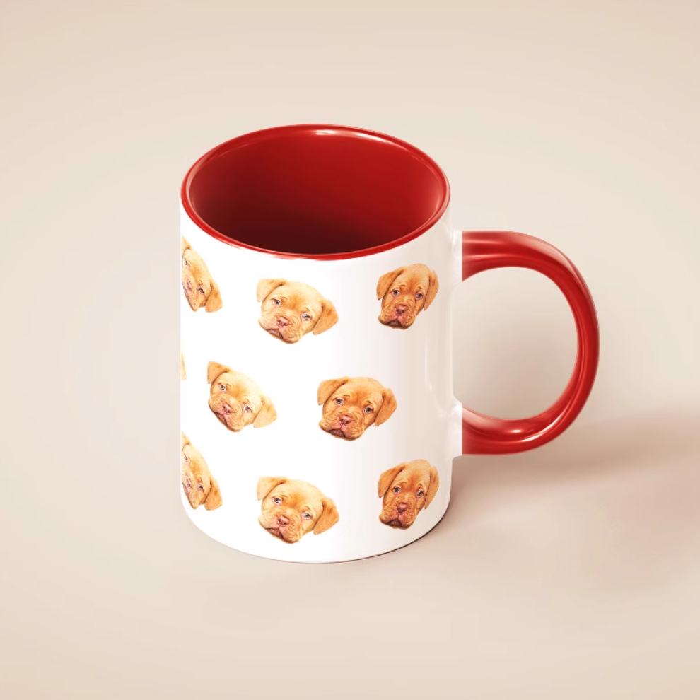 Red handle custom dog mug, personalized ceramic pet cup