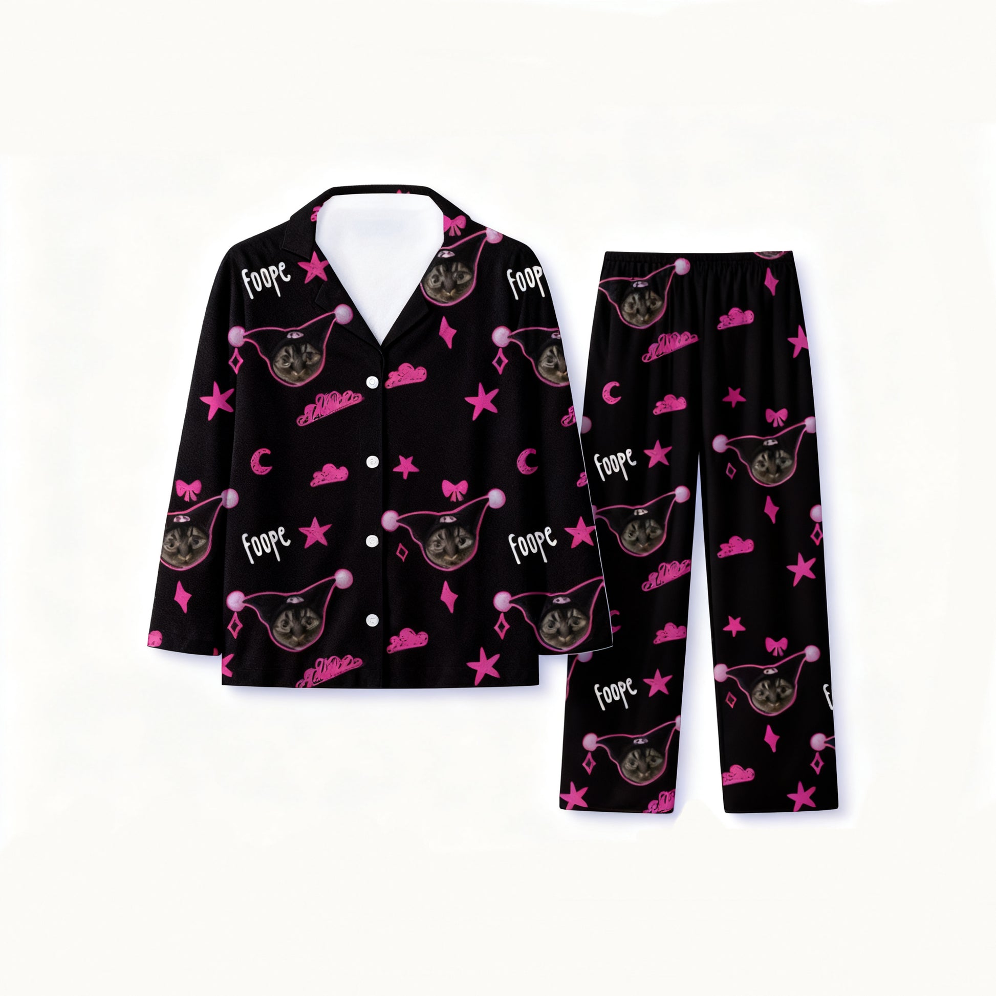 Personalized black pet pajamas with pink stars and moons pattern