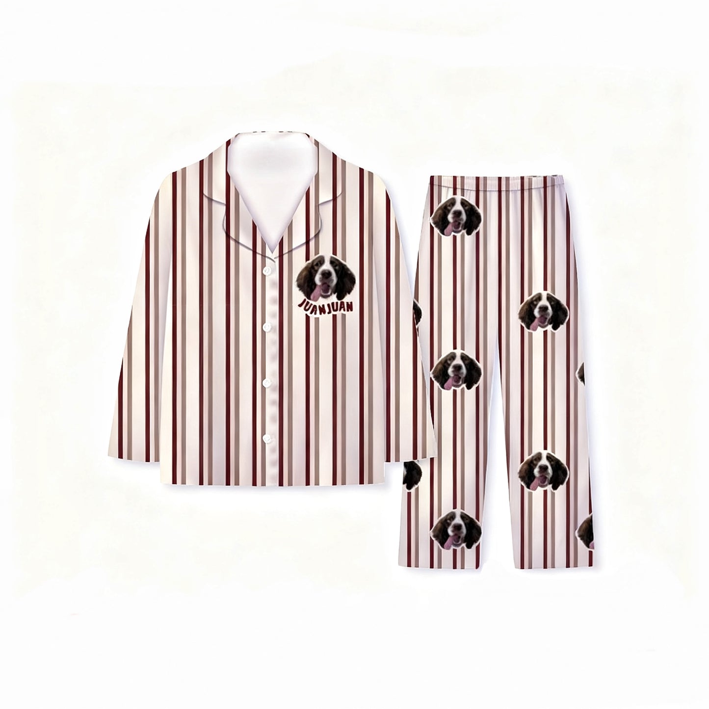 Brown striped personalized milk silk pajamas with pet face print