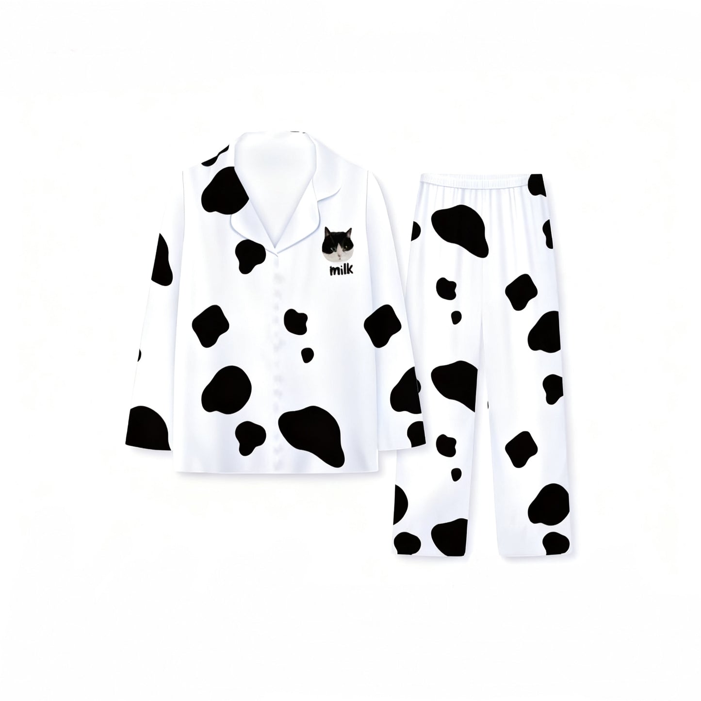 Custom cow print pet pajamas made from soft milk silk fabric