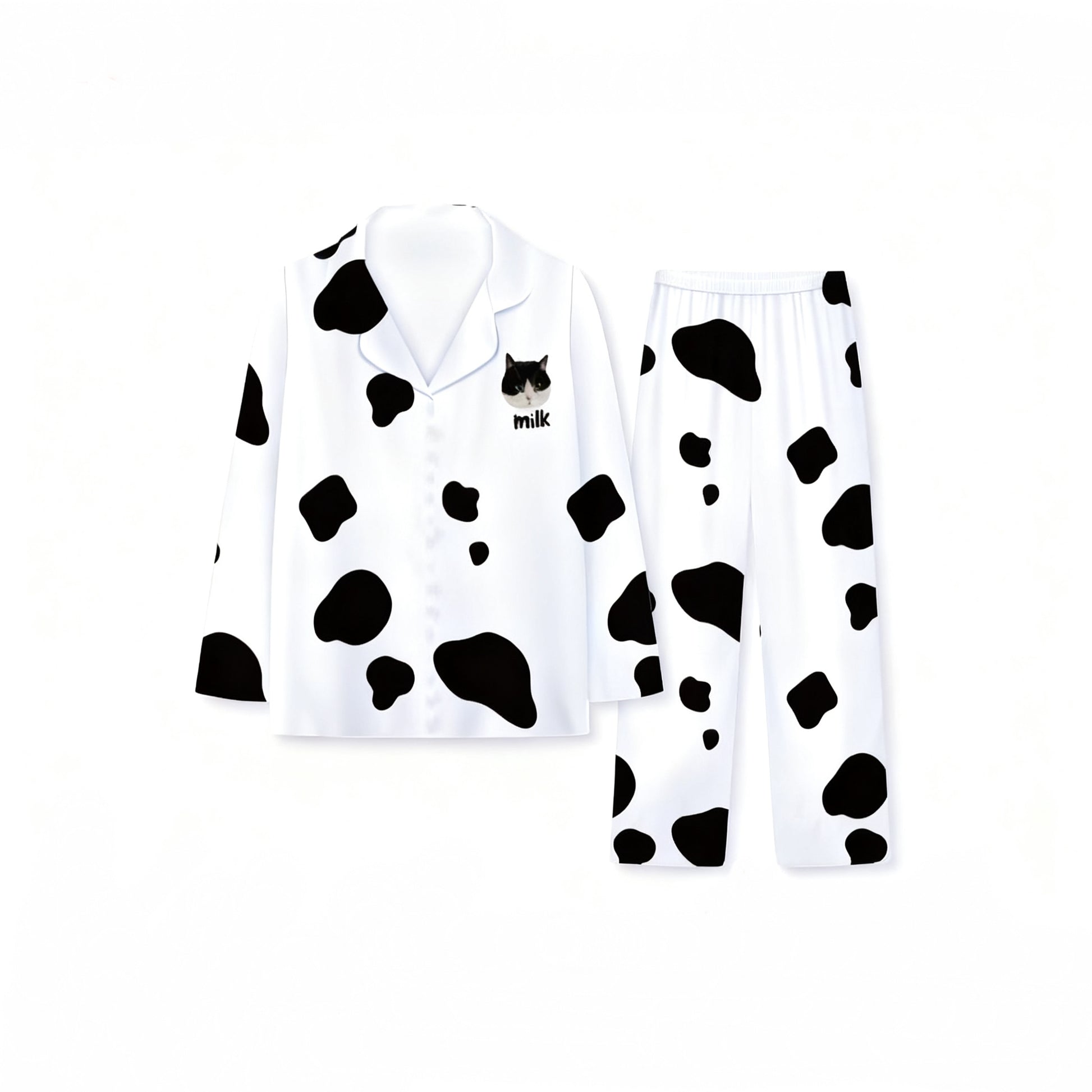 Custom cow print pet pajamas made from soft milk silk fabric
