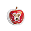 Custom apple-shaped pet phone grip with dog portrait and jewel accents