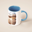 Custom pet photo mug with blue handle and interior