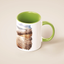 Personalized pet photo mug with green interior and handle