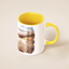 Custom photo mug with yellow interior, featuring pet picture print