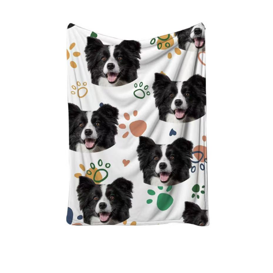 Dog blanket with paw print and border collie photo