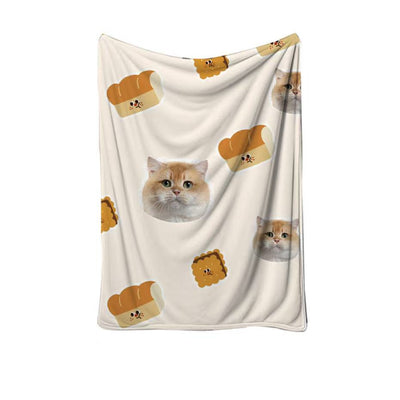 Custom flannel blanket with cat photo and bread pattern