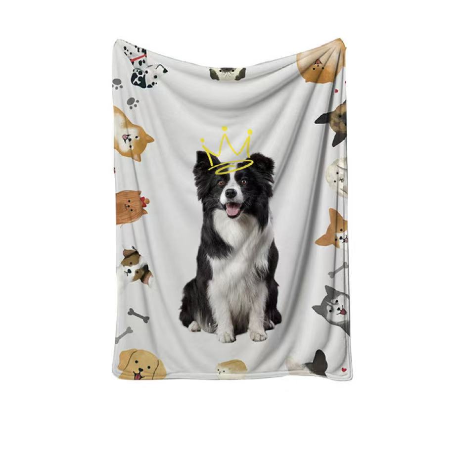 Custom blanket with dog photo and crown illustration