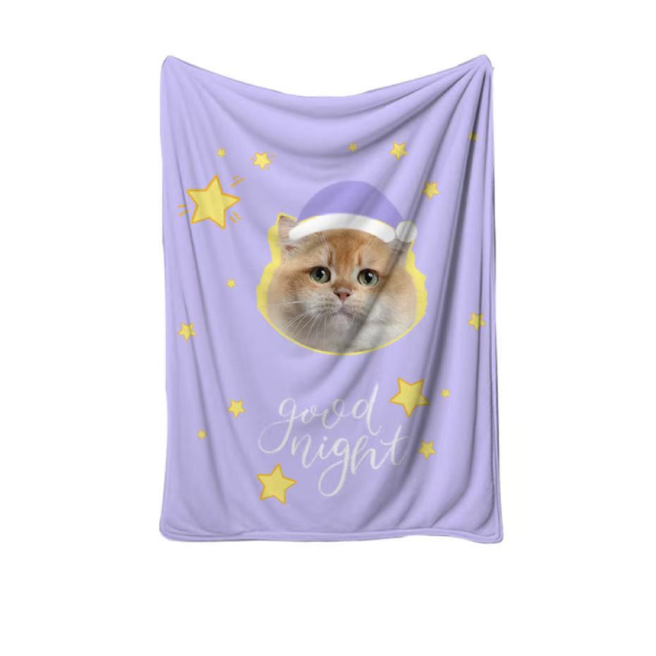 Good night cat design personalized flannel blanket