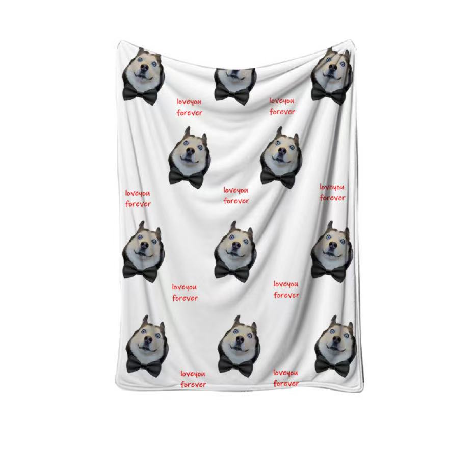 Personalized dog blanket with bowtie and love text