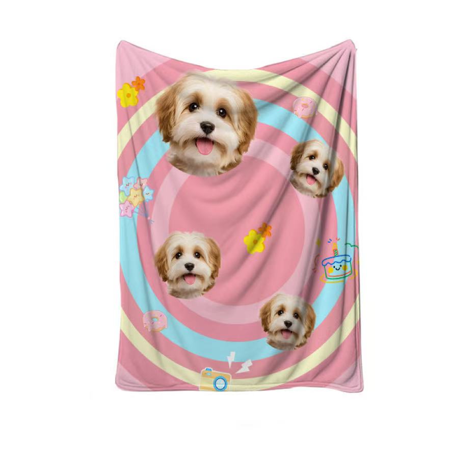 Personalized pink flannel blanket with cute dog photo