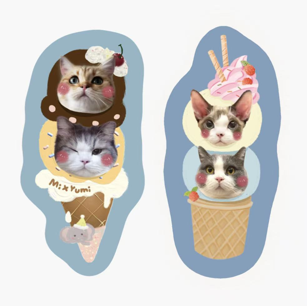 Cat pillow stacked in ice cream cone