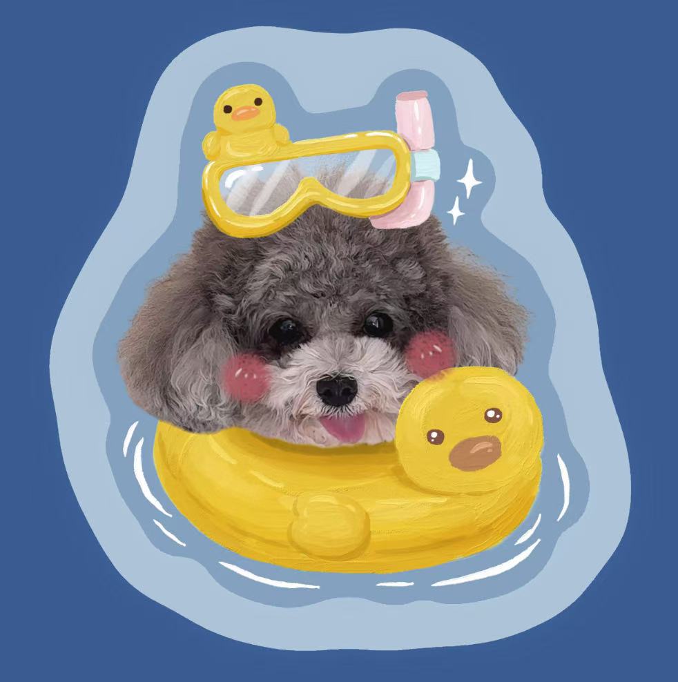 Dog pillow in yellow duck swim ring