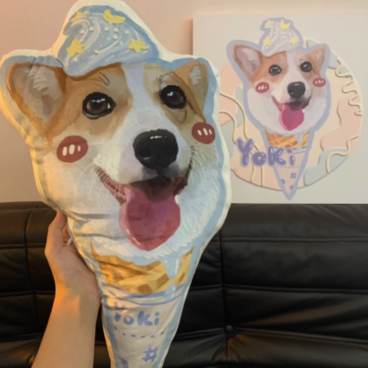 Real photo of custom pet pillow shaped like ice cream cone