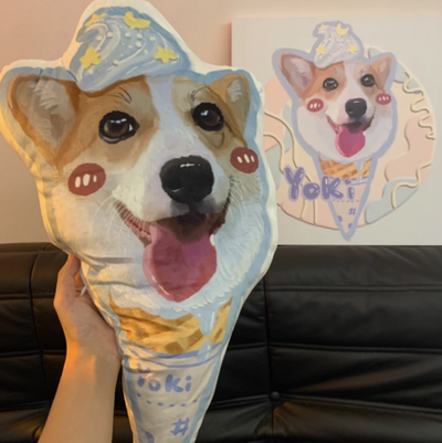 Real photo of custom pet pillow shaped like ice cream cone