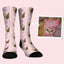 Cat face socks with pink ribbon and hearts