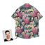 Custom face Hawaiian shirt featuring toucans and lush pink flowers on green.